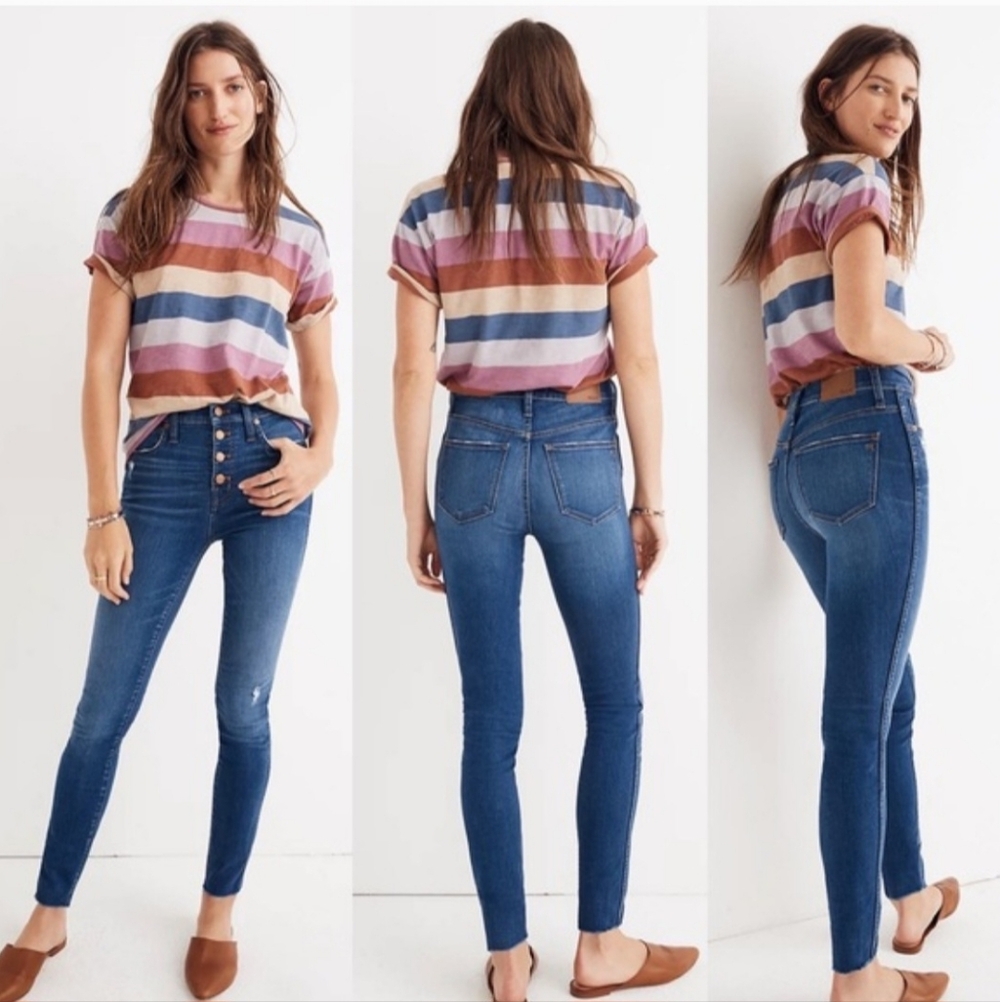 Madewell 10” High-Rise Raw Hem Button Fly Skinny Jeans in Hanna Wash Wom…